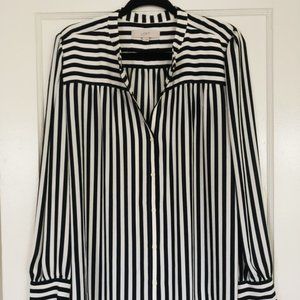 NWOT LOFT B&W Striped Button Down Top Size XL